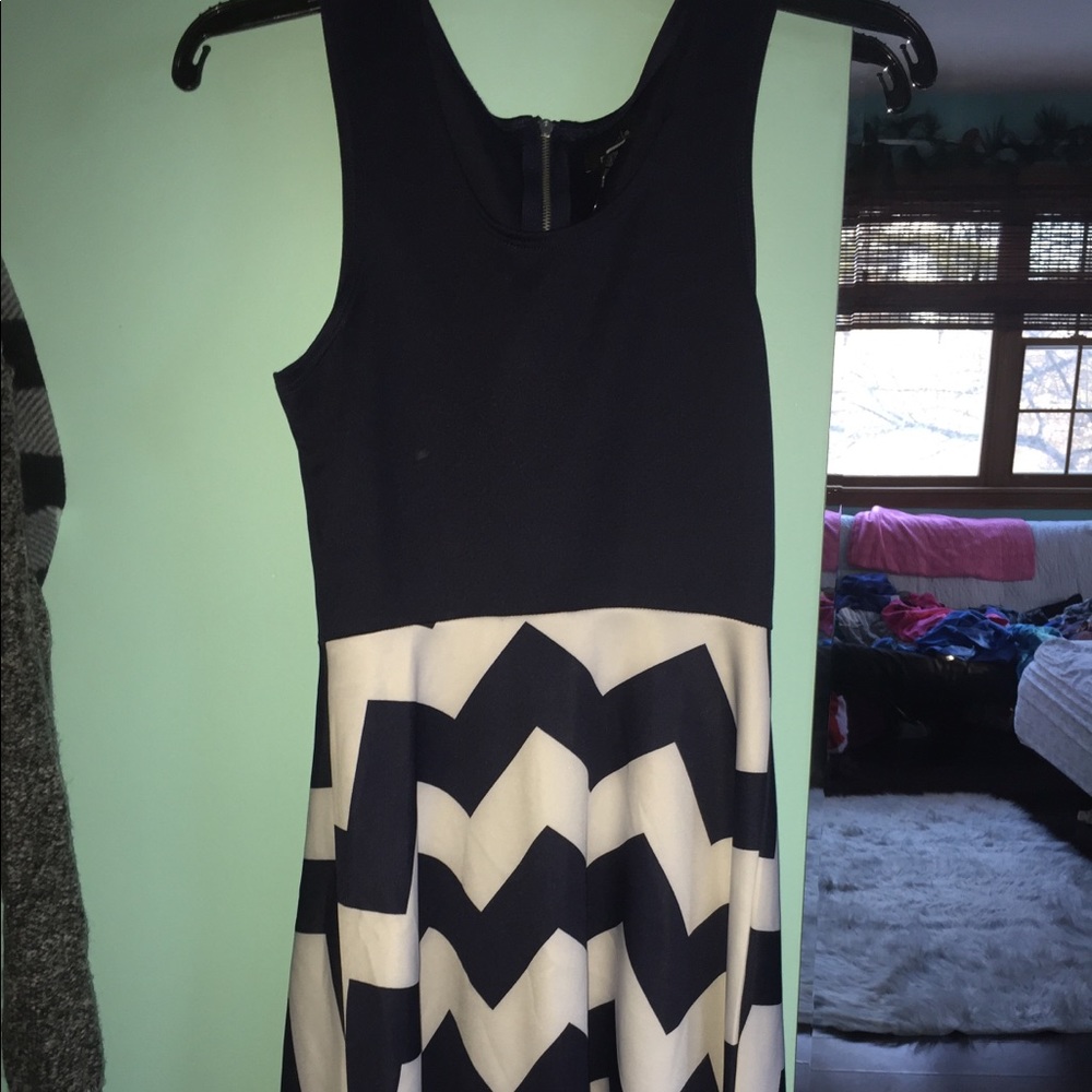 Navy blue Fit and flare dress with zig zag skirt